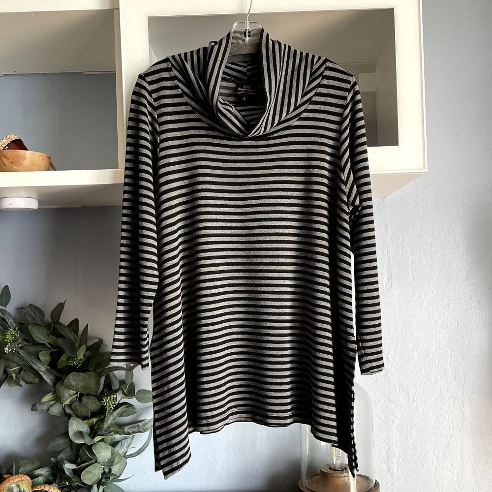 Spirit House Funnel Neck Striped Tunic Top Shirt Lagenlook